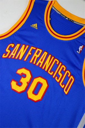 Maillot De Basket Golden State Warriors Stephen Curry 30 Engrener Retro San Franc1isco Edition Bleu